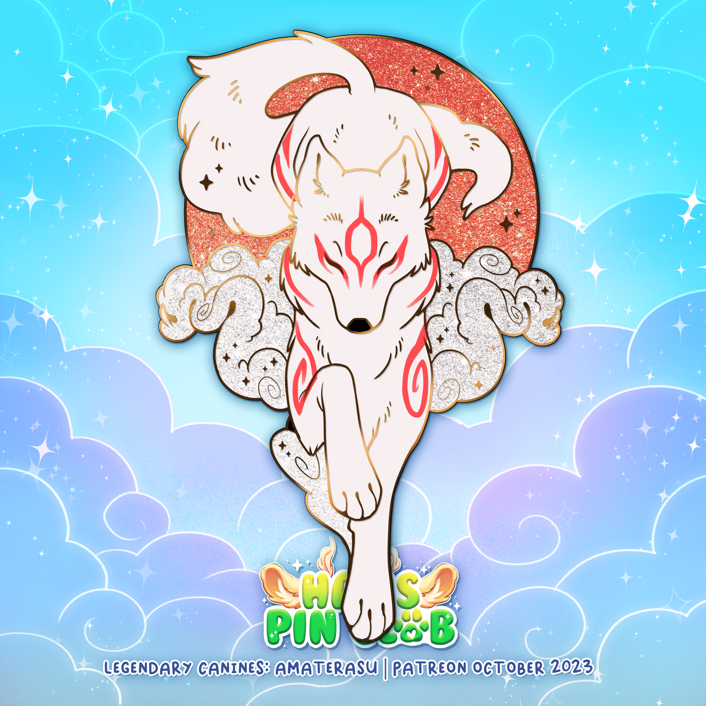 Pin de esmalte duro de Amaterasu | Perros míticos