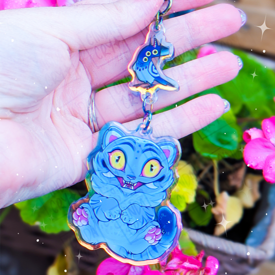 Blue Tiger & Bird Holo Deluxe Dangle Charm