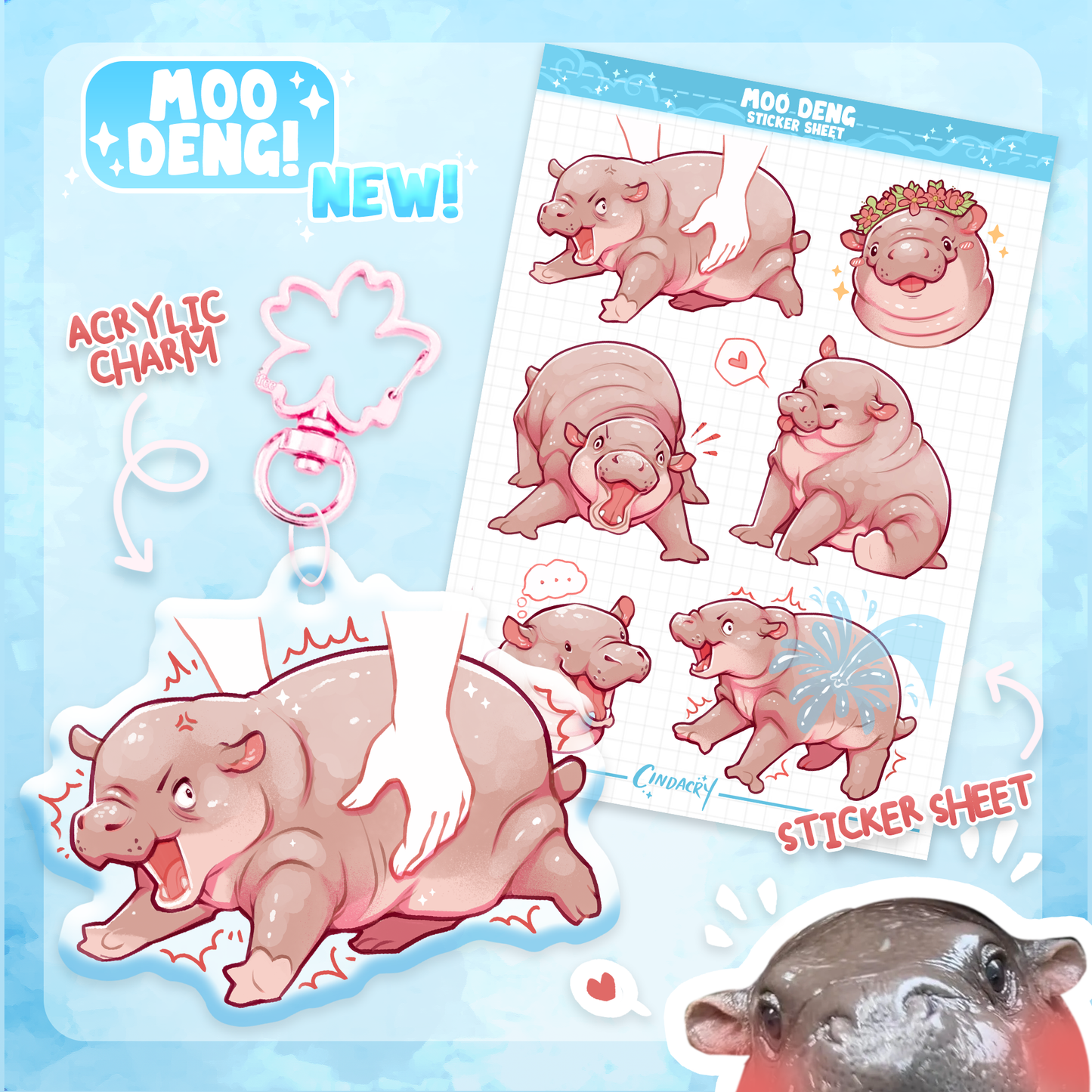Moo Deng Sticker Sheet