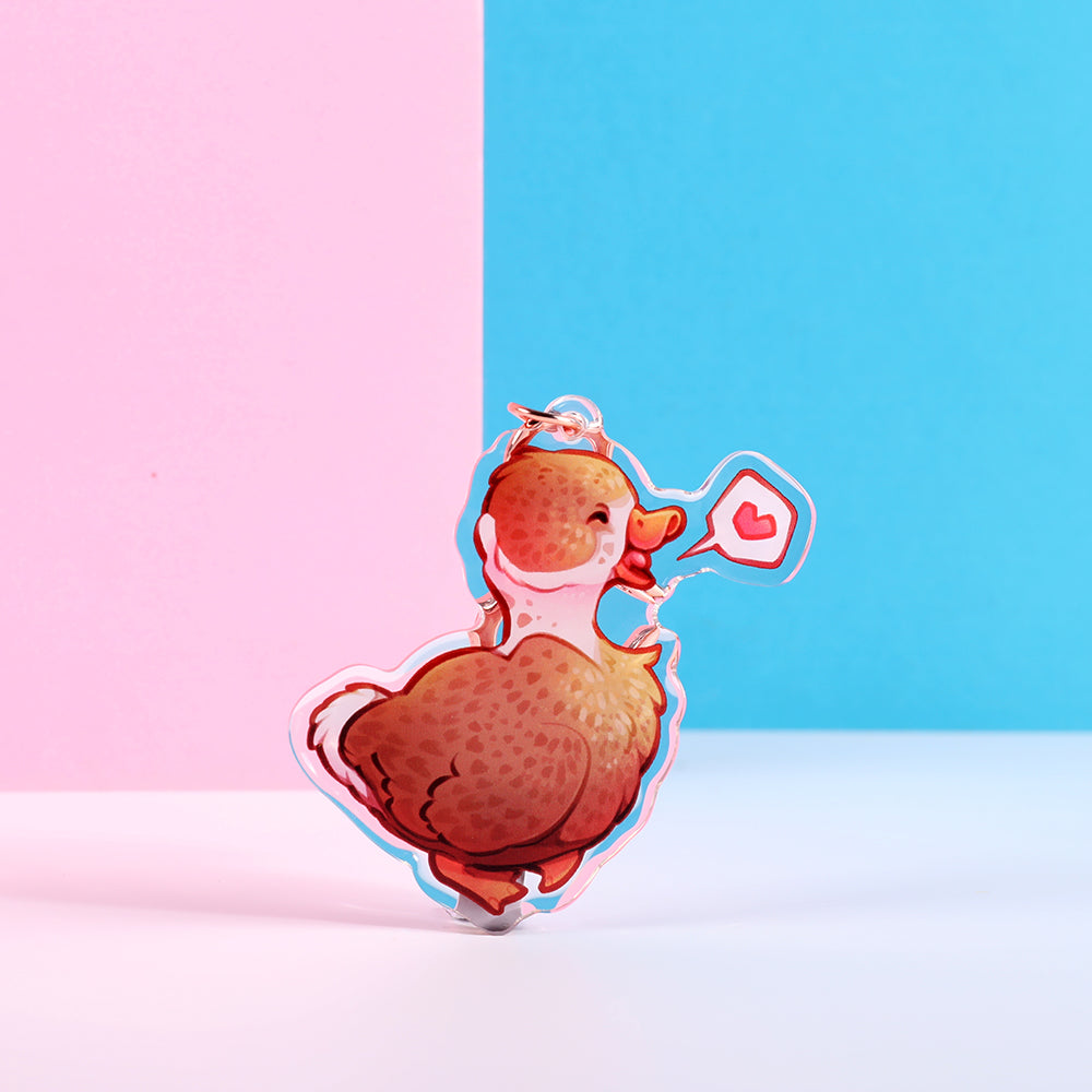 Porte-clés en acrylique avec breloque en forme de canard | Double face