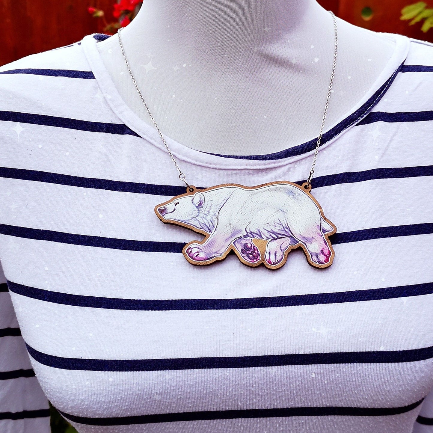 Polar Bear Statement Wooden Necklace
