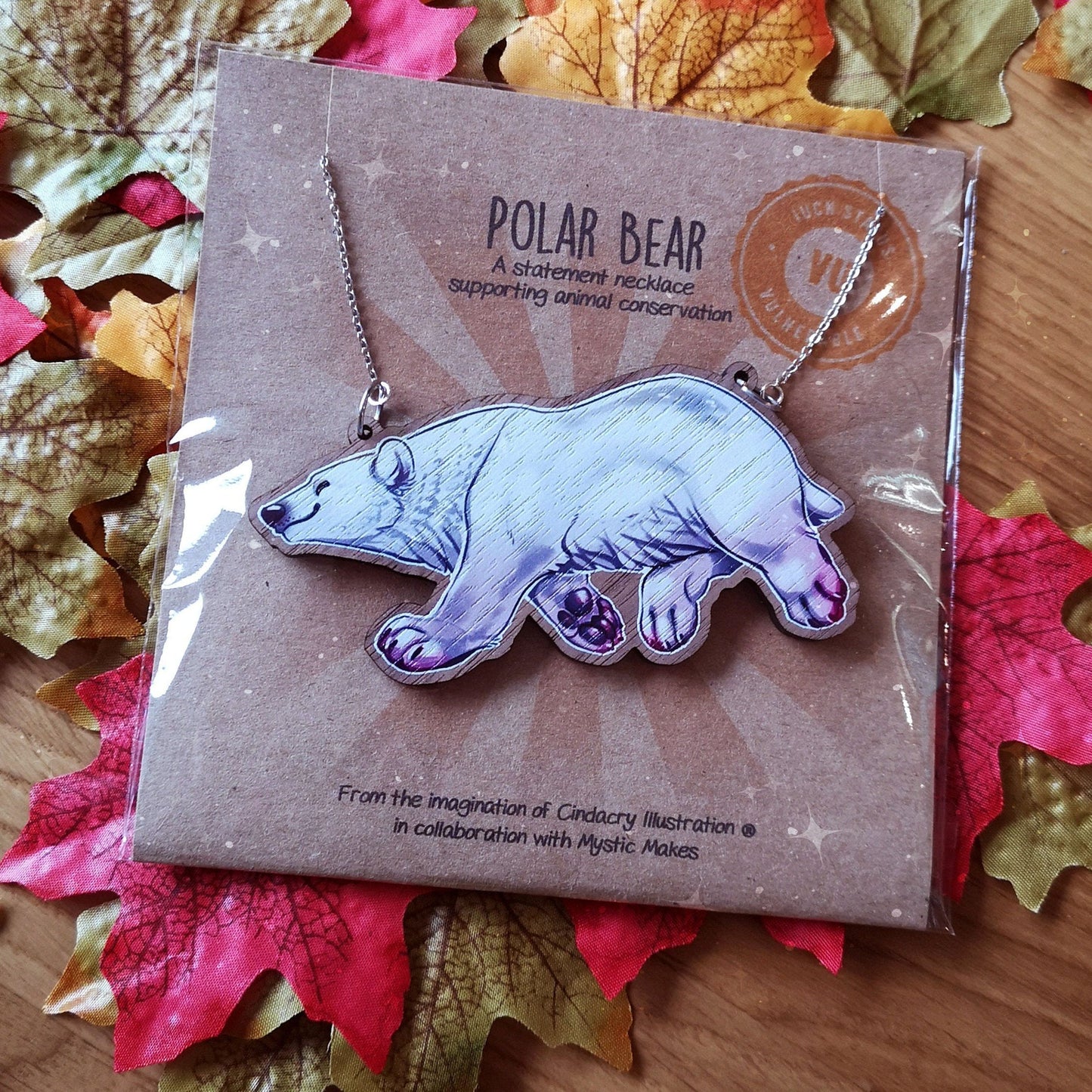 Polar Bear Statement Wooden Necklace