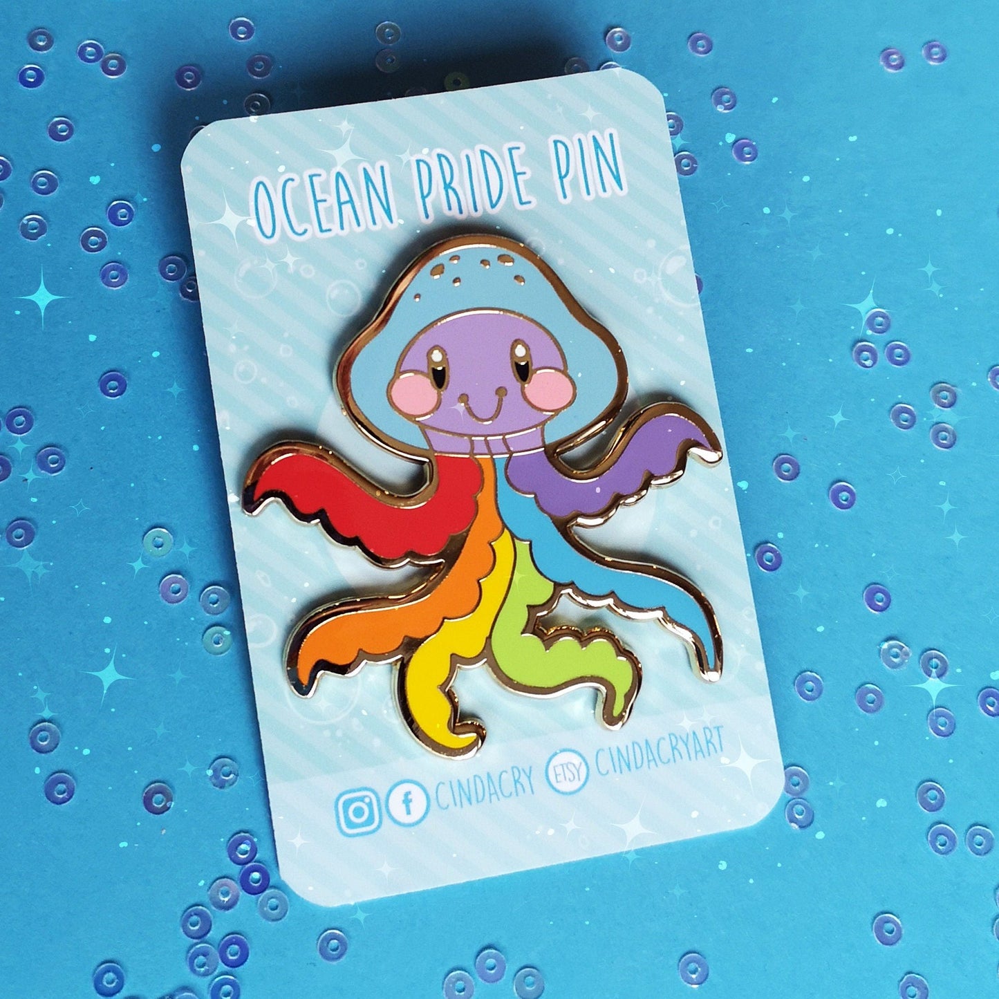 Pin de esmalte duro con el orgullo del océano de las medusas