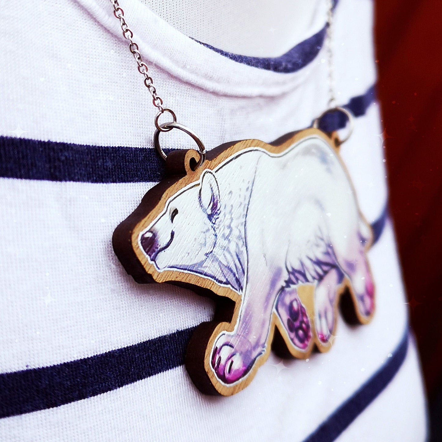 Polar Bear Statement Wooden Necklace