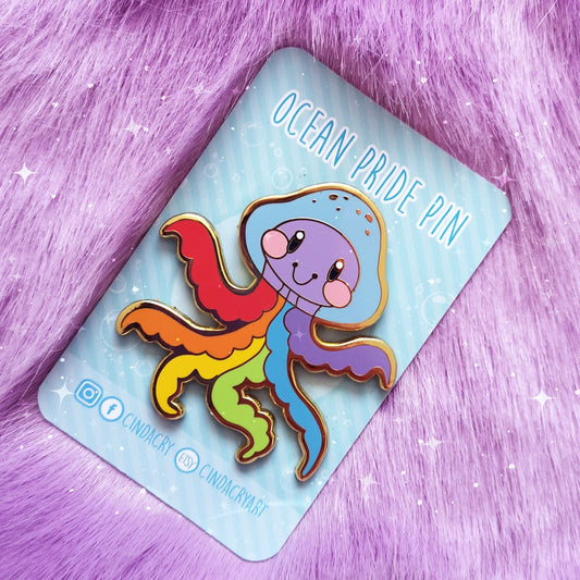 Pin de esmalte duro con el orgullo del océano de las medusas