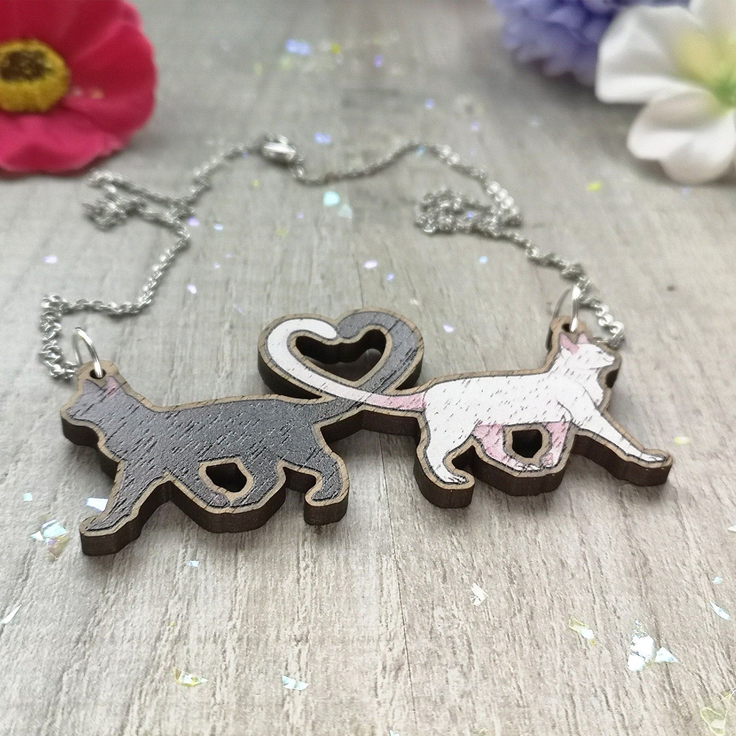 Feline Good | Kitsch Cat Statement Wooden Necklace | Cottagecore Rockabilly Recycled Fun Jewellery