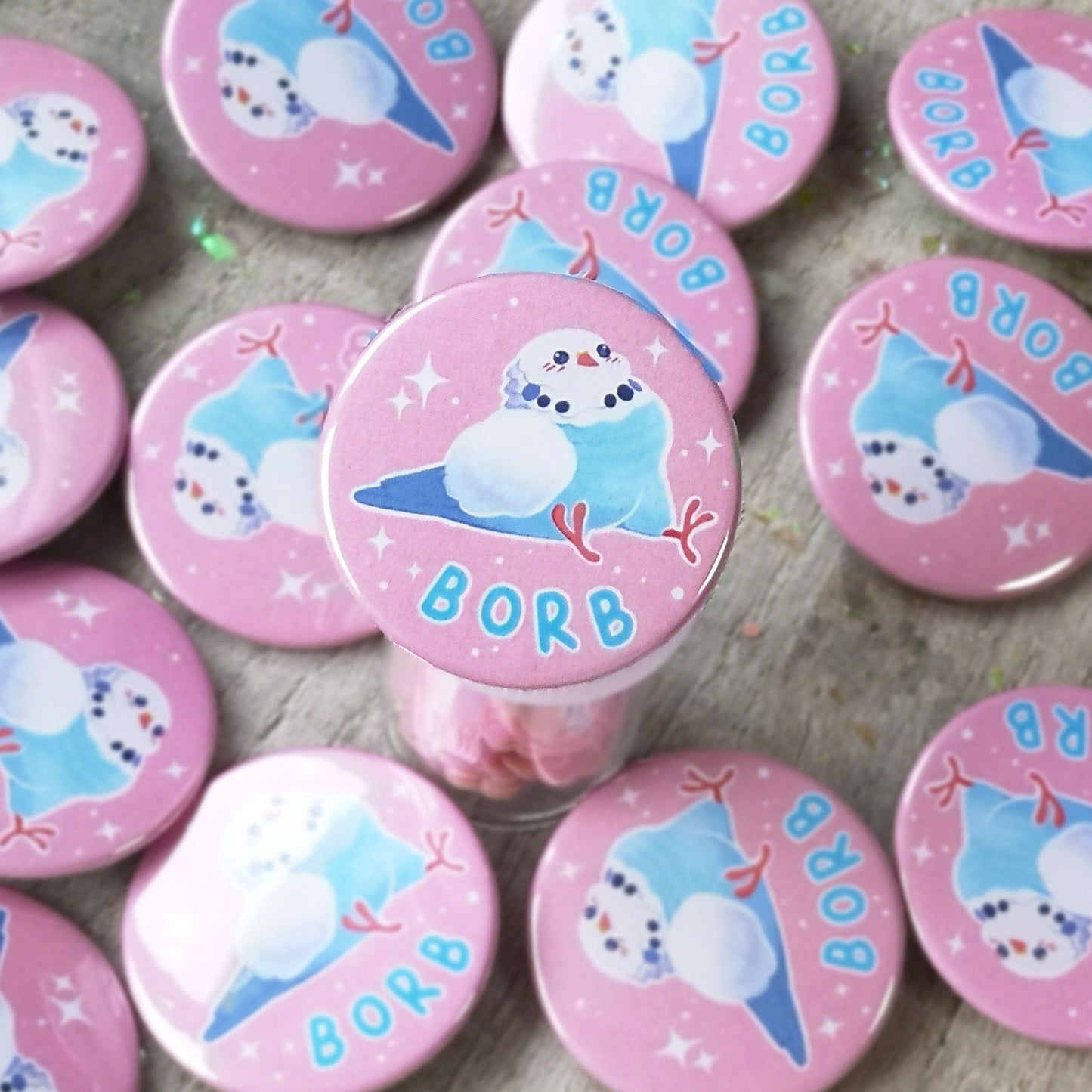 Badge BORB | perruche calopsitte verte et bleue