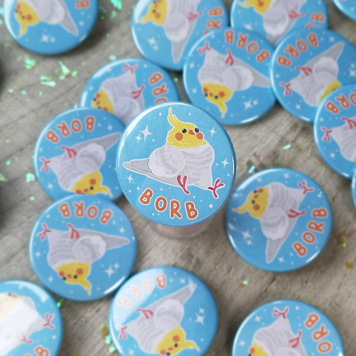 Badge BORB | perruche calopsitte verte et bleue