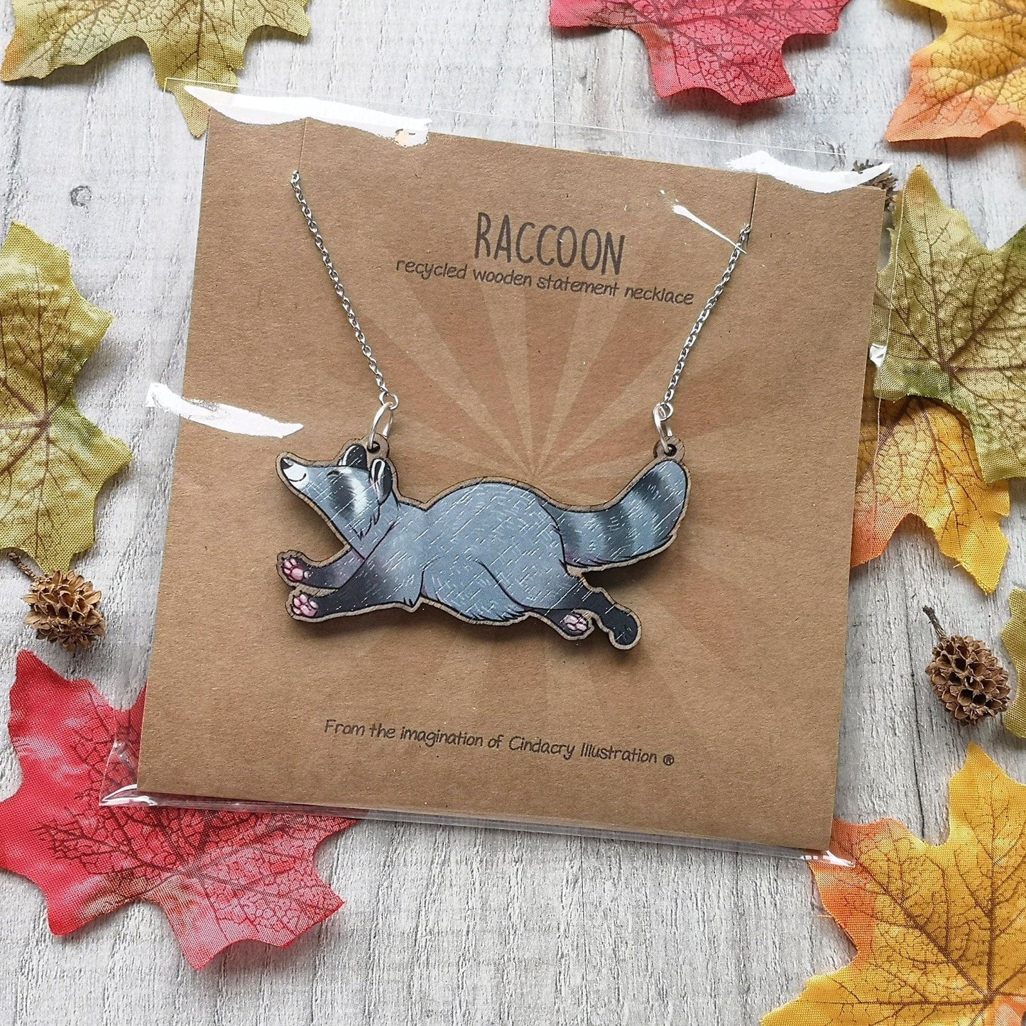 Raccoon Statement Wooden Necklace | Kitsch Cottagecore Rockabilly Recycled Fun Jewellery