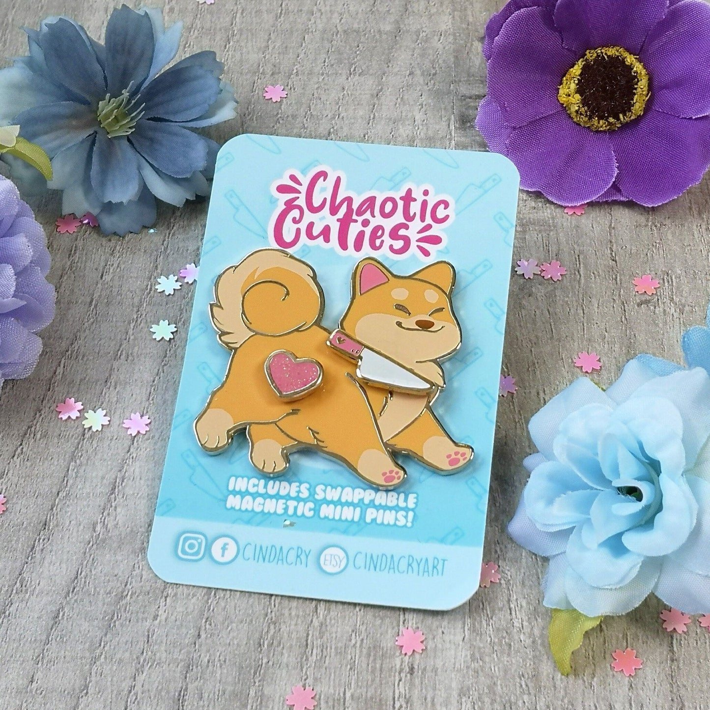 Shiba Inu naranja | Juego de pines magnéticos de esmalte duro | Divertidos e intercambiables