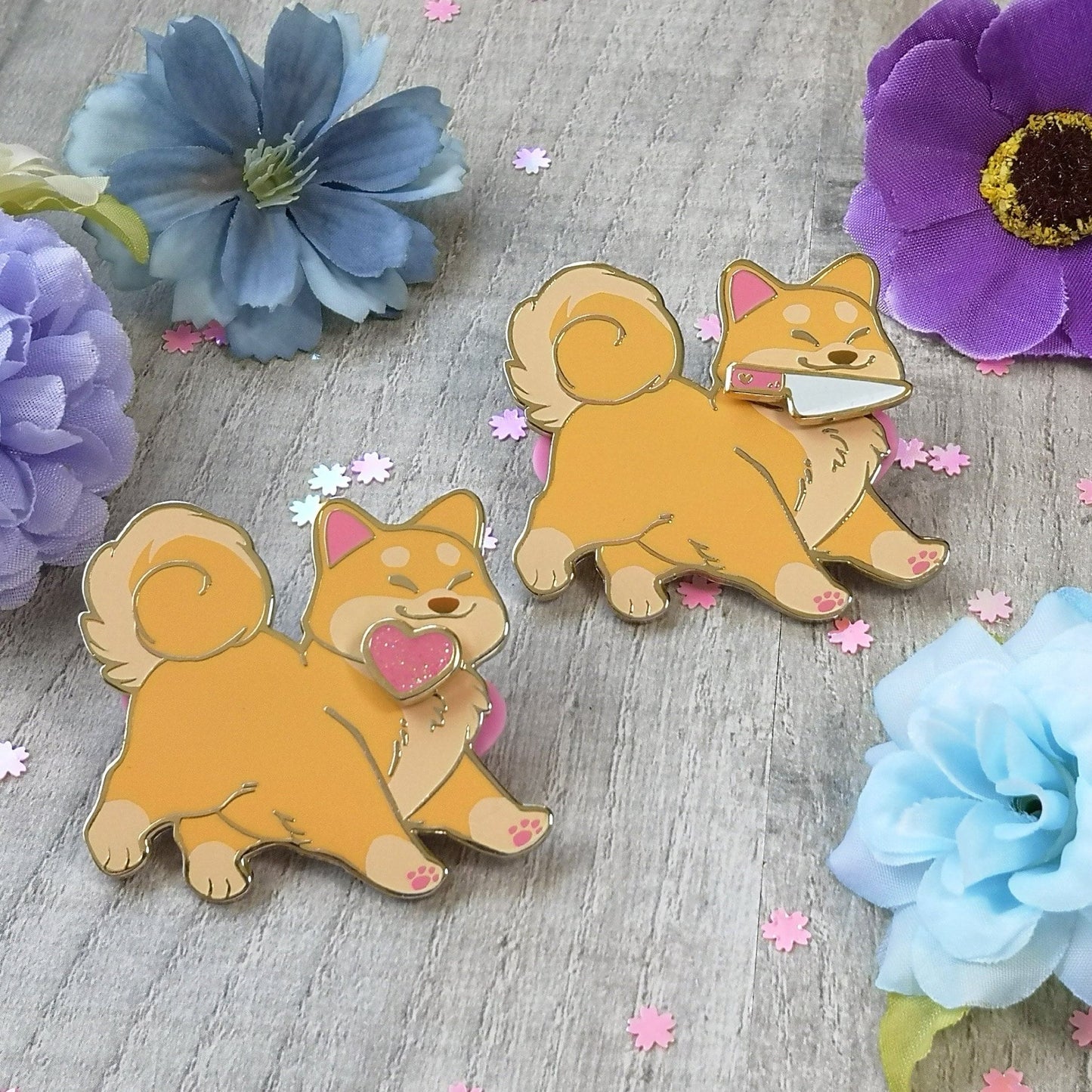 Shiba Inu naranja | Juego de pines magnéticos de esmalte duro | Divertidos e intercambiables