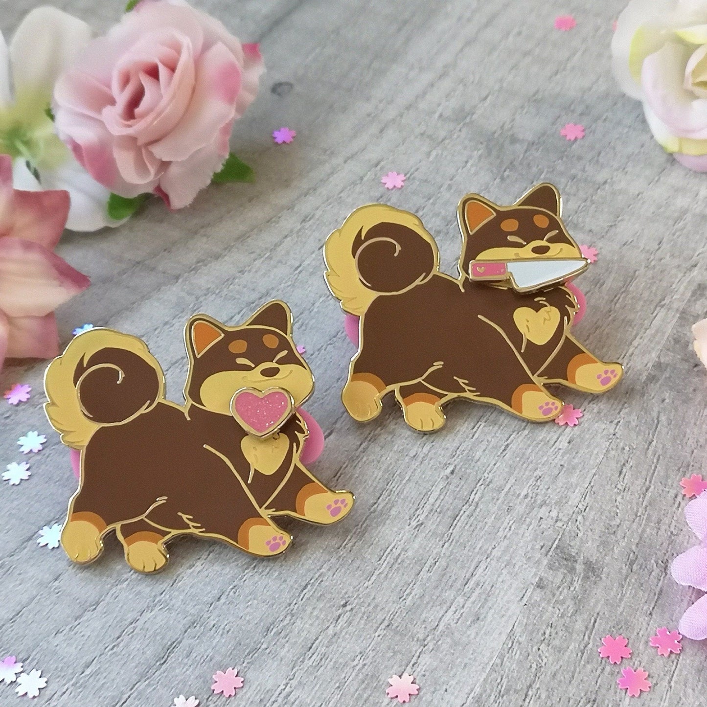 Juego de pines de esmalte duro Shiba Inu de chocolate | Divertidos e intercambiables