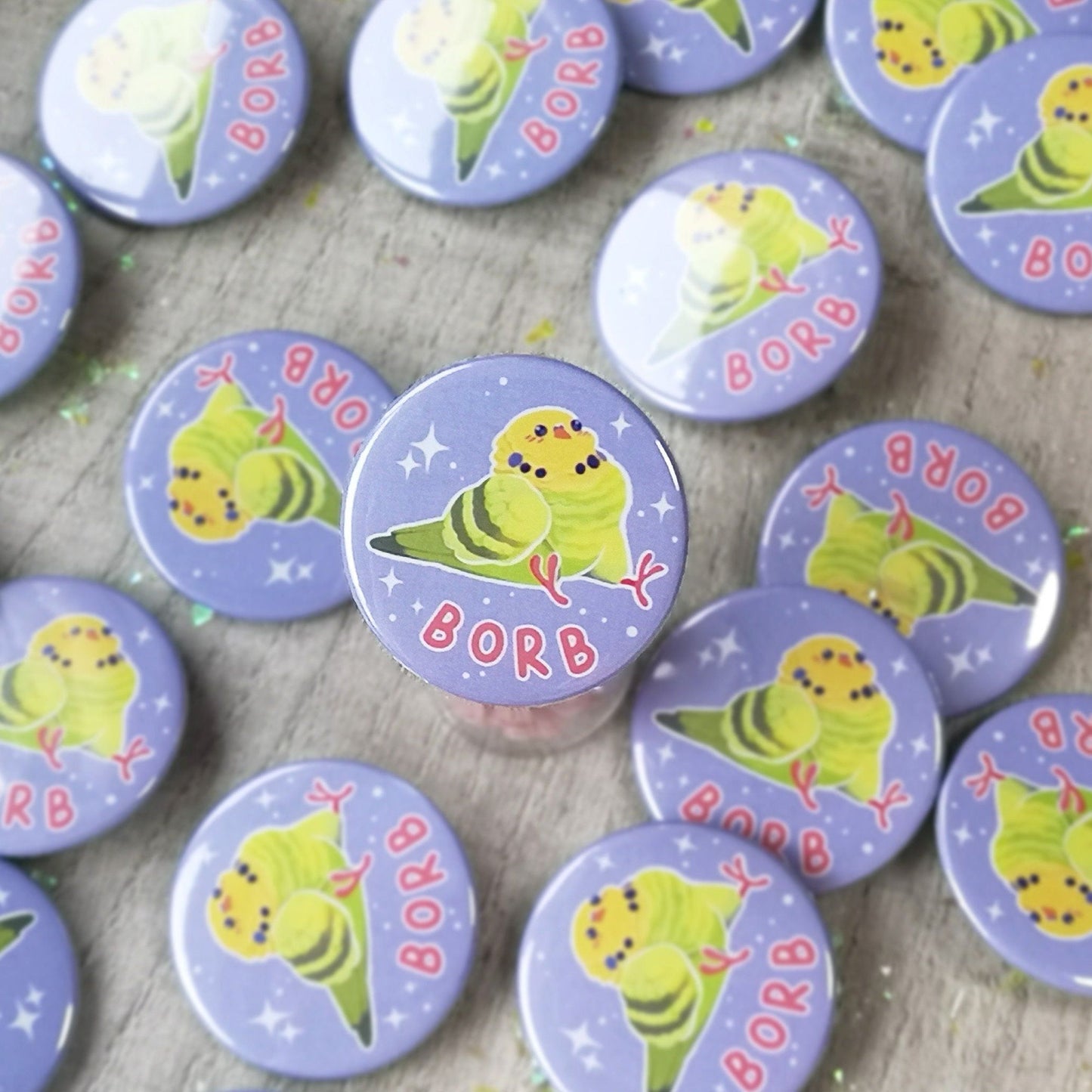 Badge BORB | perruche calopsitte verte et bleue