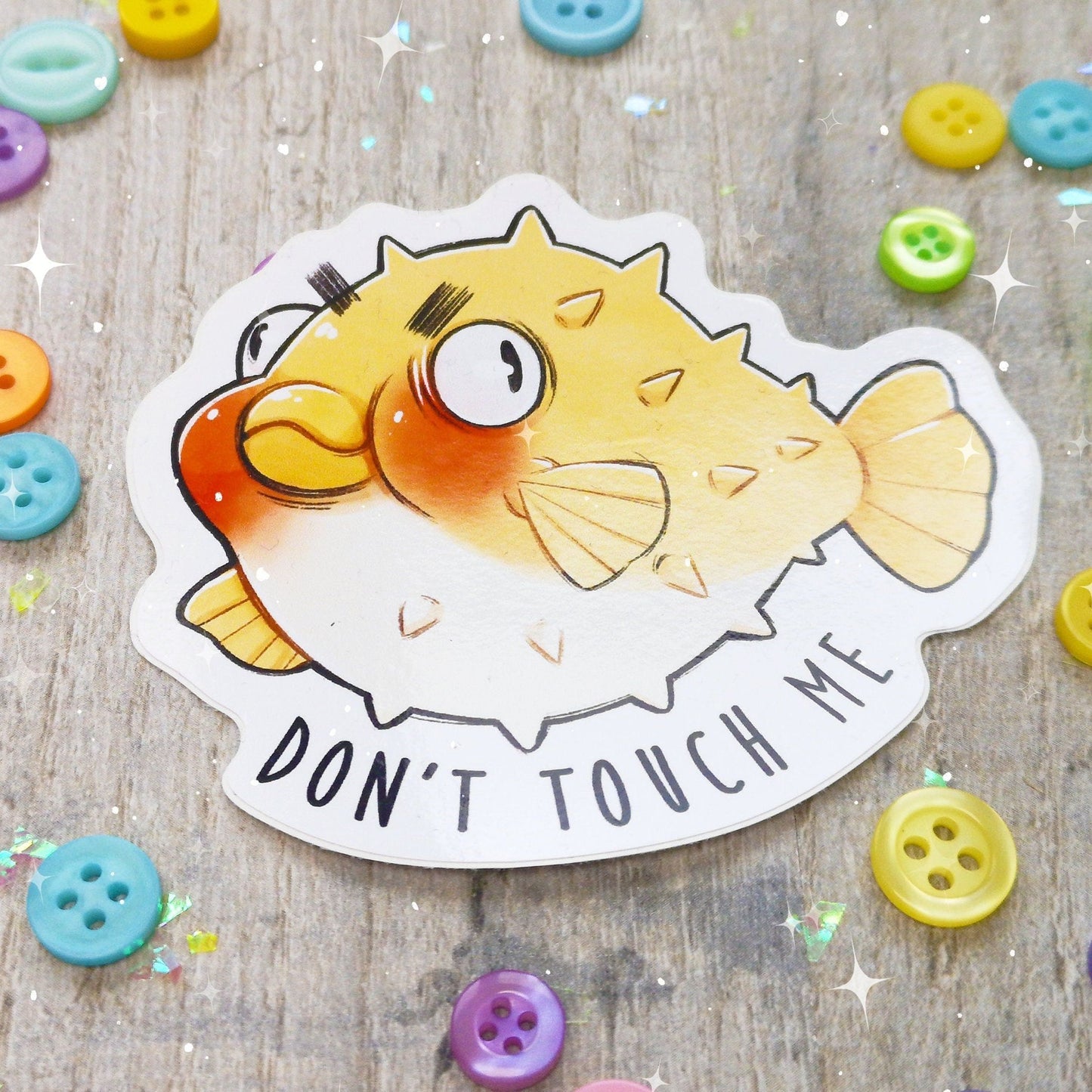 Pegatina de pez globo "No me toques" | Pegatina de vinilo con linda vida marina