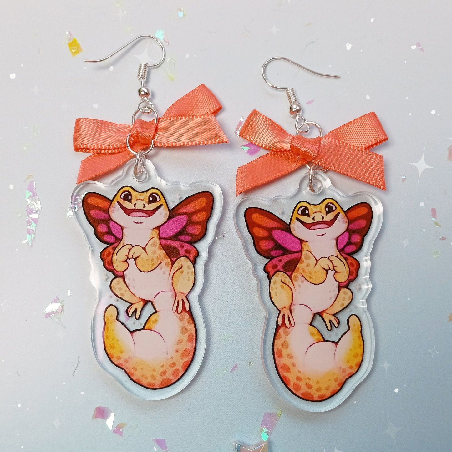 Pendientes de hada gecko con dije acrílico