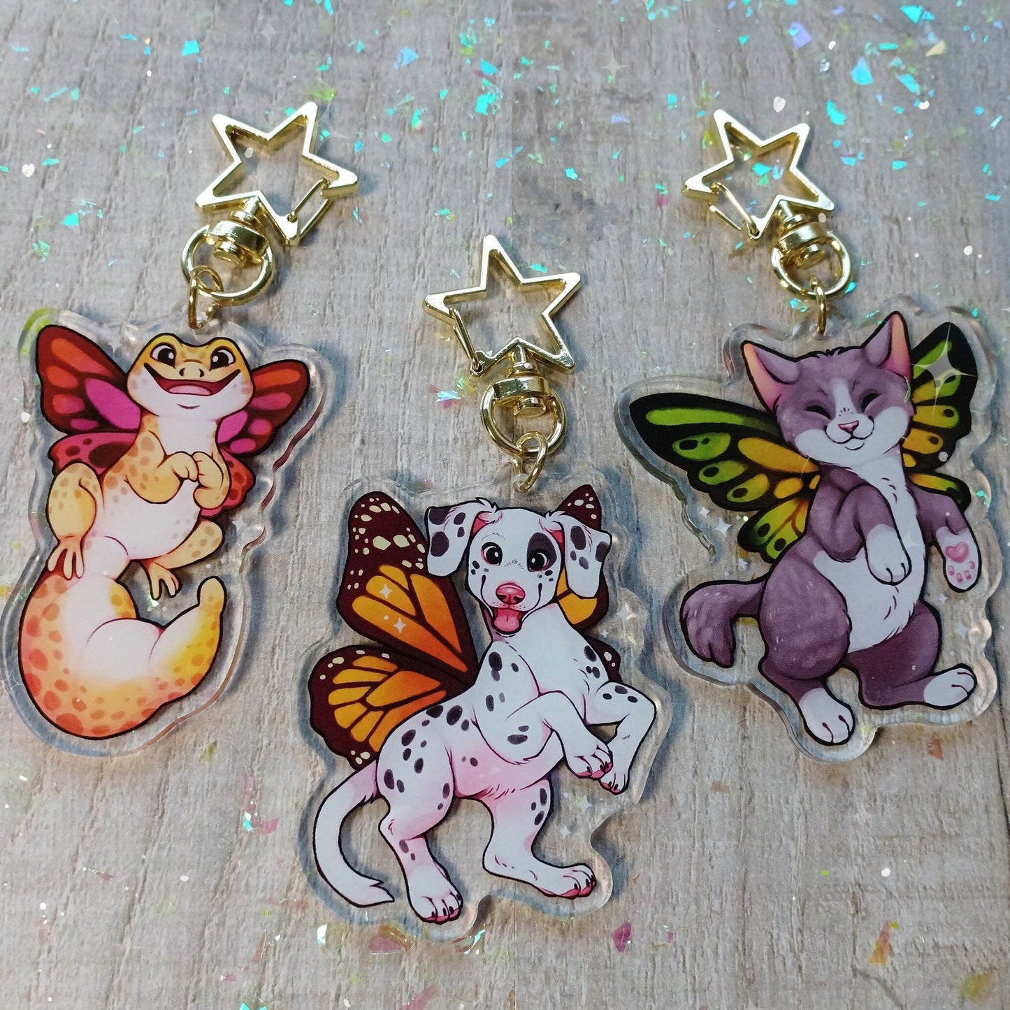 Porte-clés Fairy Friends | Chiot dalmatien Tuxedo Chaton Léopard Gecko