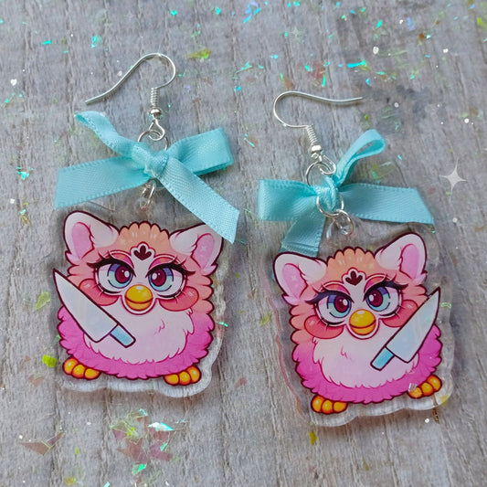 Pendientes colgantes con dije acrílico y parodia de Furb