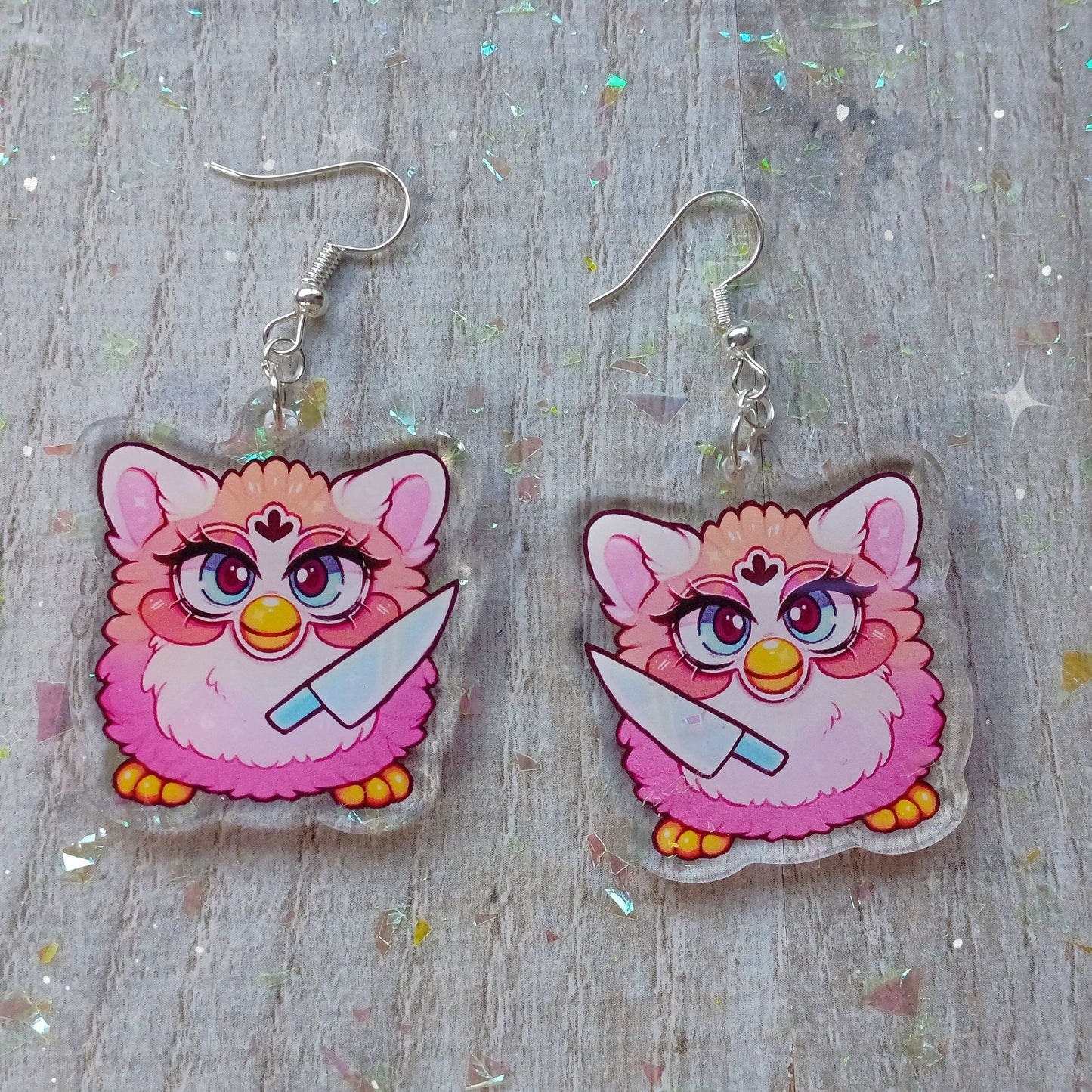 Pendientes colgantes con dije acrílico y parodia de Furb