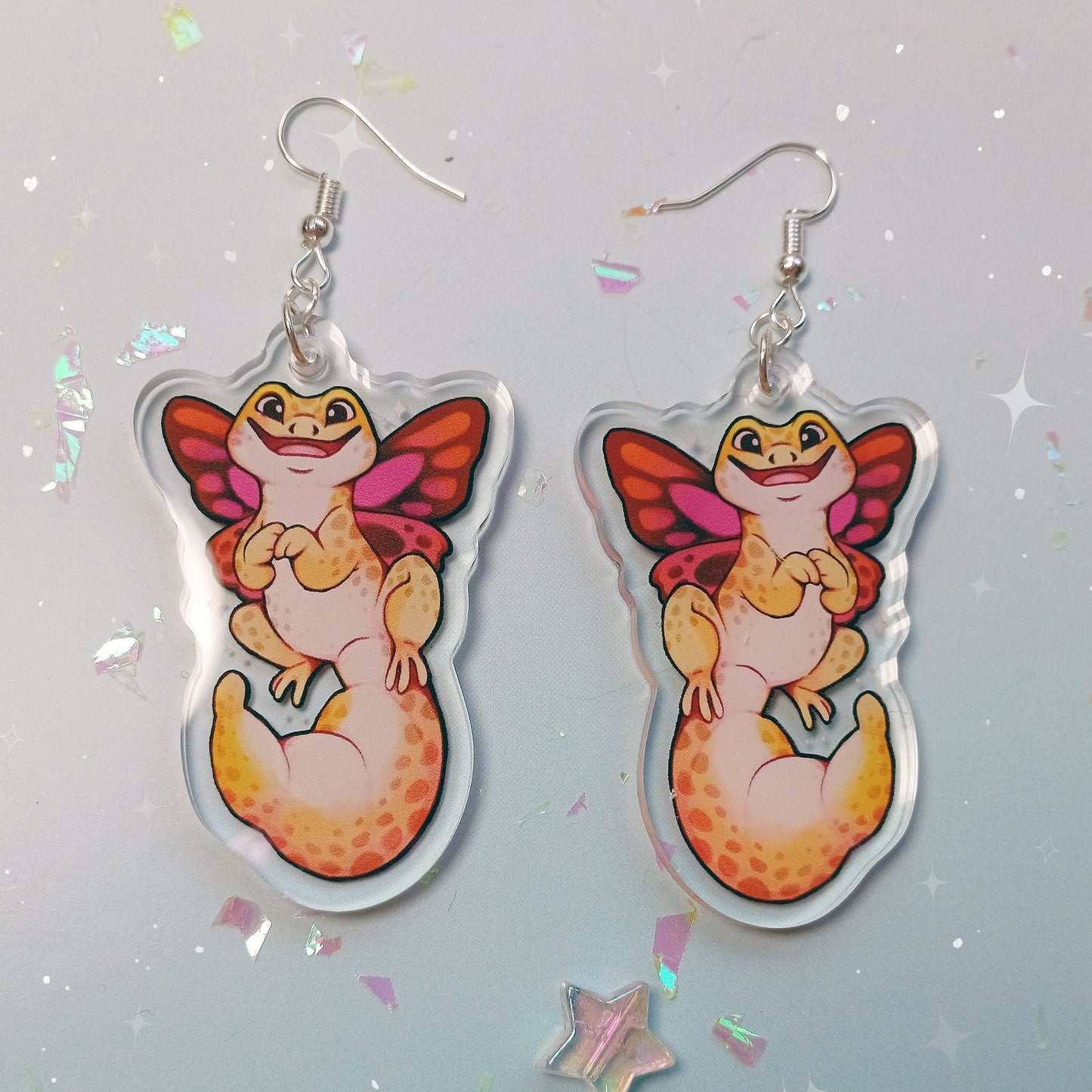 Pendientes de hada gecko con dije acrílico