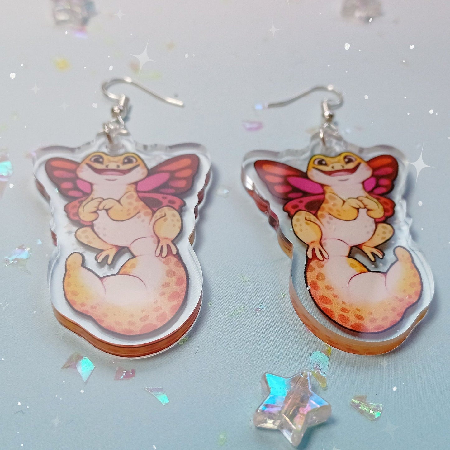 Pendientes de hada gecko con dije acrílico