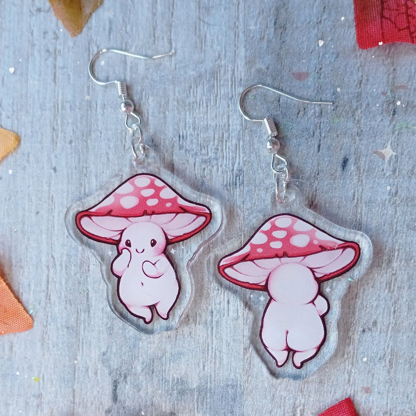 Pendientes de bebé con forma de hongo y dije de acrílico