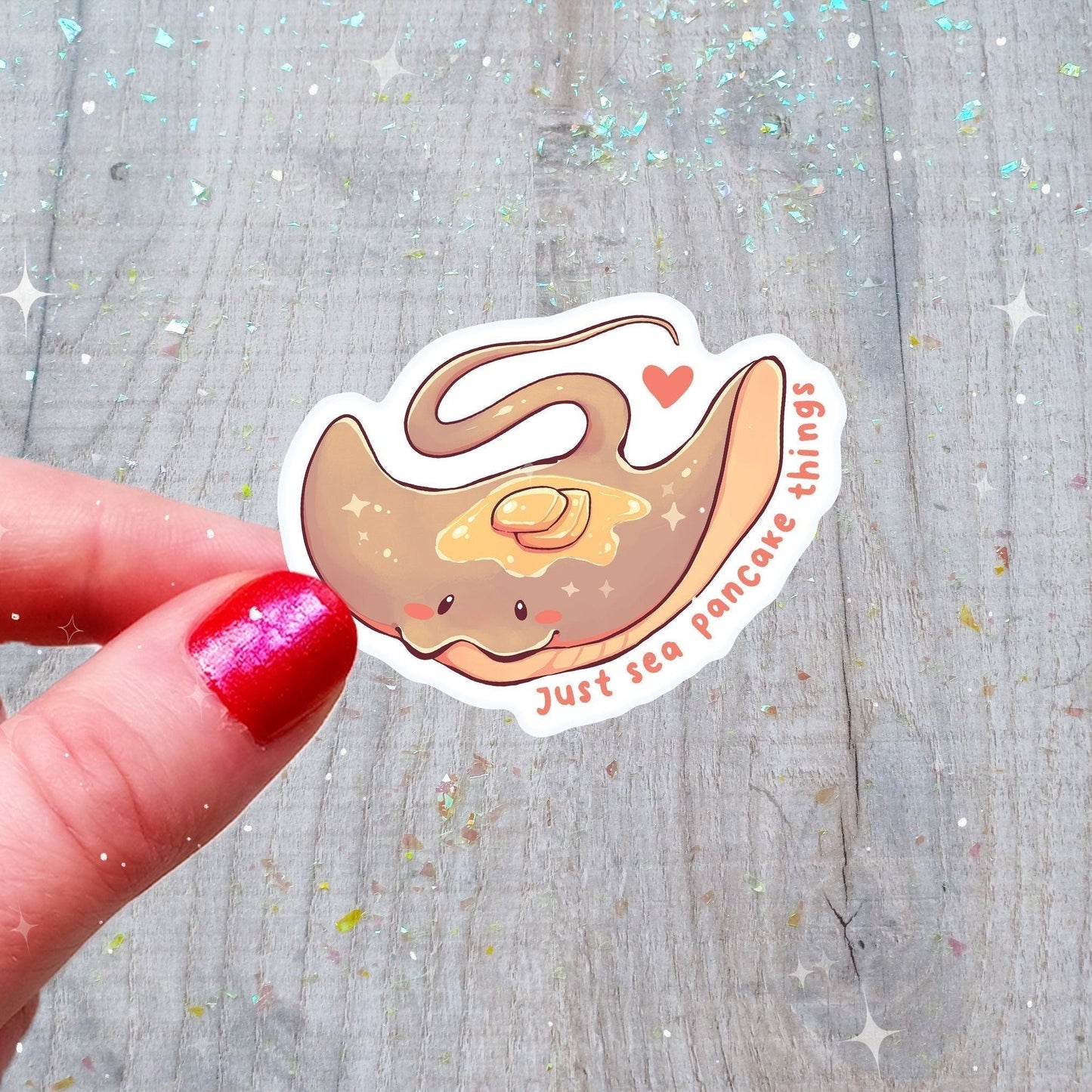 Pegatina de vinilo con forma de manta raya y panqueque marino