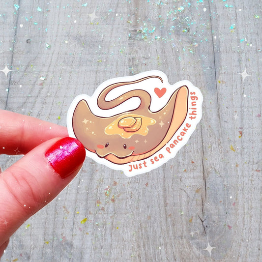 Pegatina de vinilo con forma de manta raya y panqueque marino