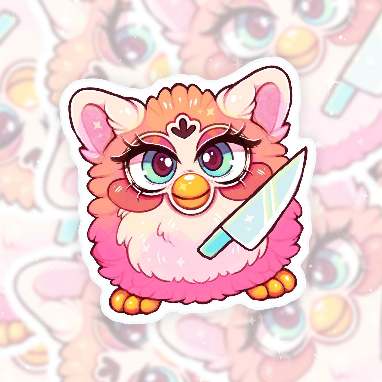 Pegatina de vinilo con el adorable peludo picante