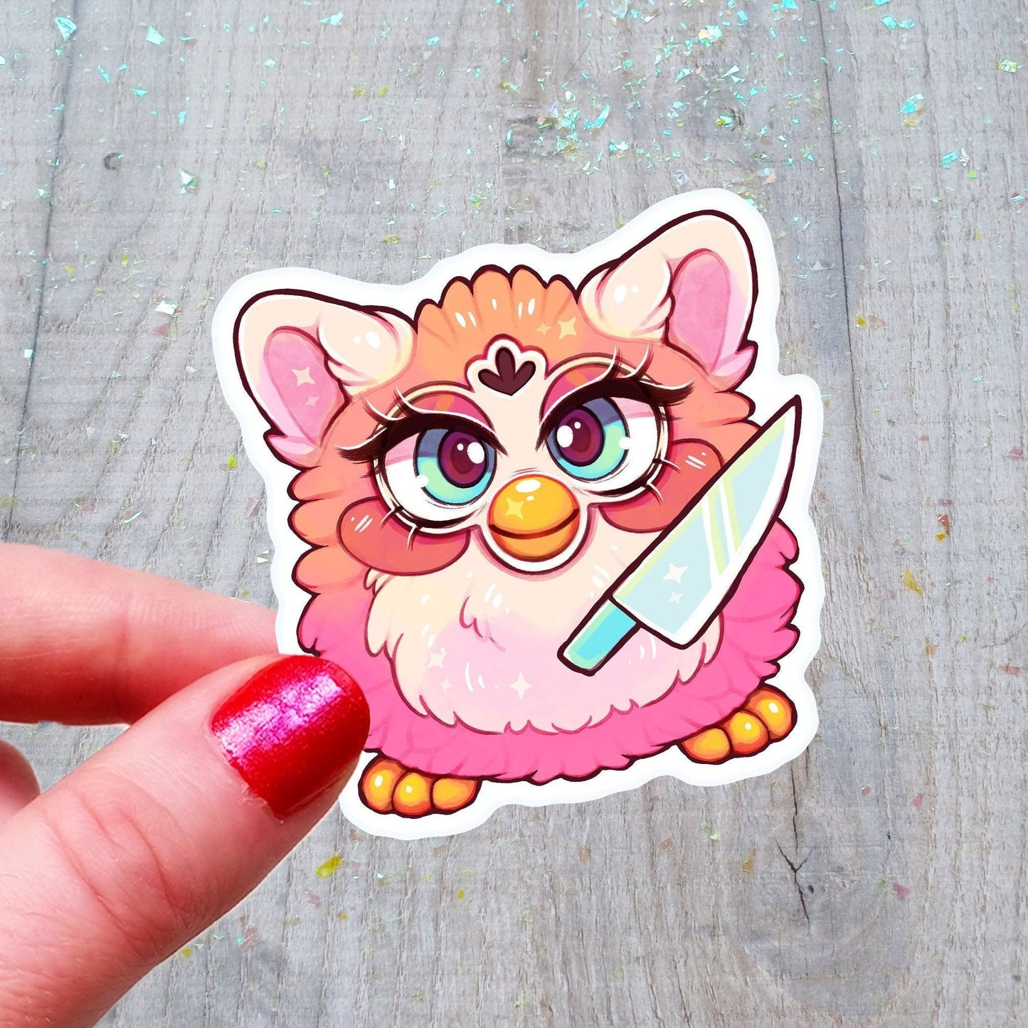 Pegatina de vinilo con el adorable peludo picante