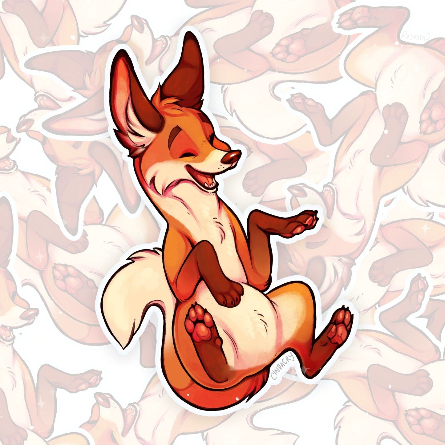 Pegatina de vinilo con un zorro gracioso y simpático