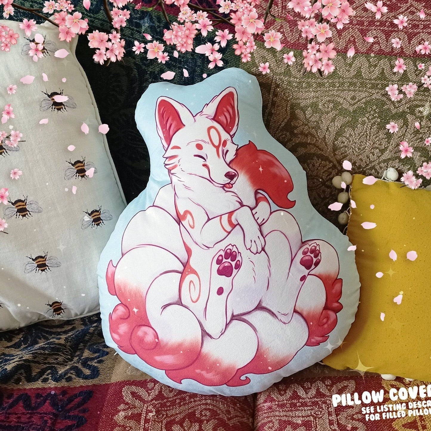 Cojín de peluche de zorro kitsune (solo funda)