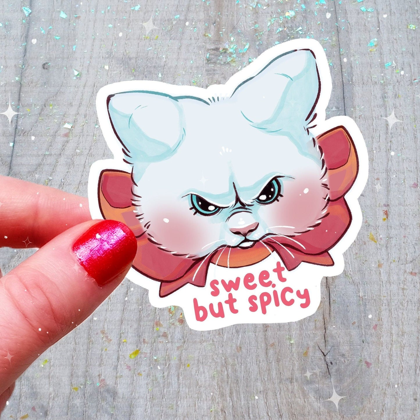 Pegatina de gatito dulce y picante | Pegatina de vinilo divertida y simpática