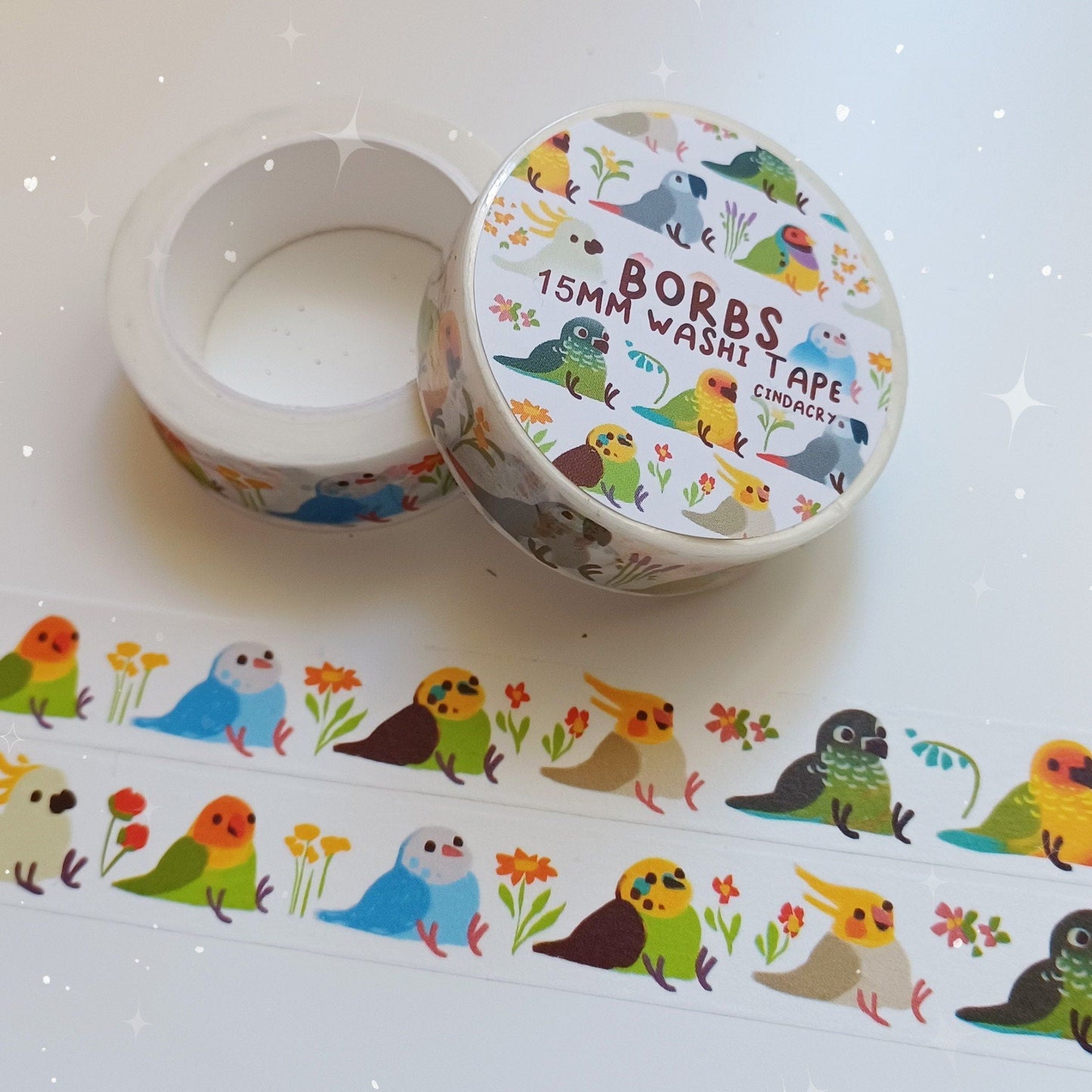 Illustrated Borbs Washi Tape Fat Chubby Birds