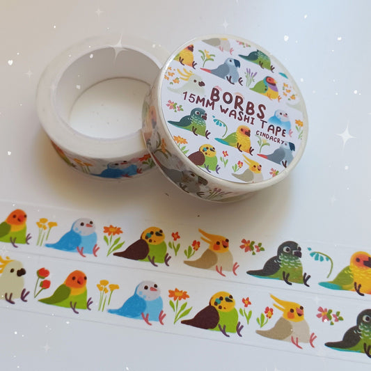 Cinta washi ilustrada de pájaros gordos y regordetes de Borbs