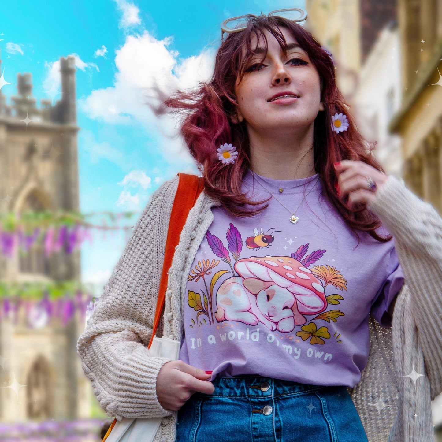 Camiseta de conejo con sombrero de hongo, "En un mundo propio"