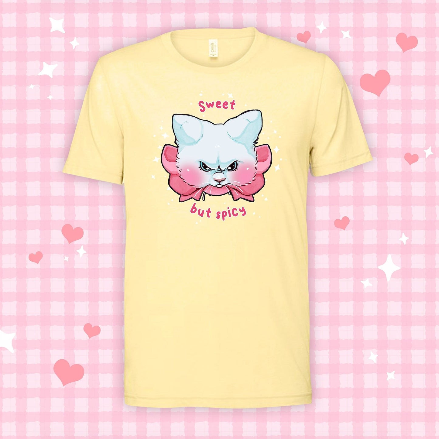 Camiseta con gatito dulce y picante en tonos pastel