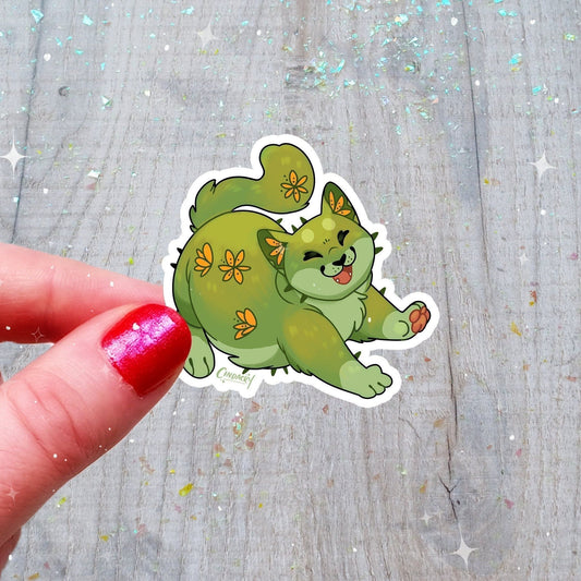 Pegatina holográfica de cactus y gato, bonita pegatina holográfica kawaii con arcoíris, críptica, DnD