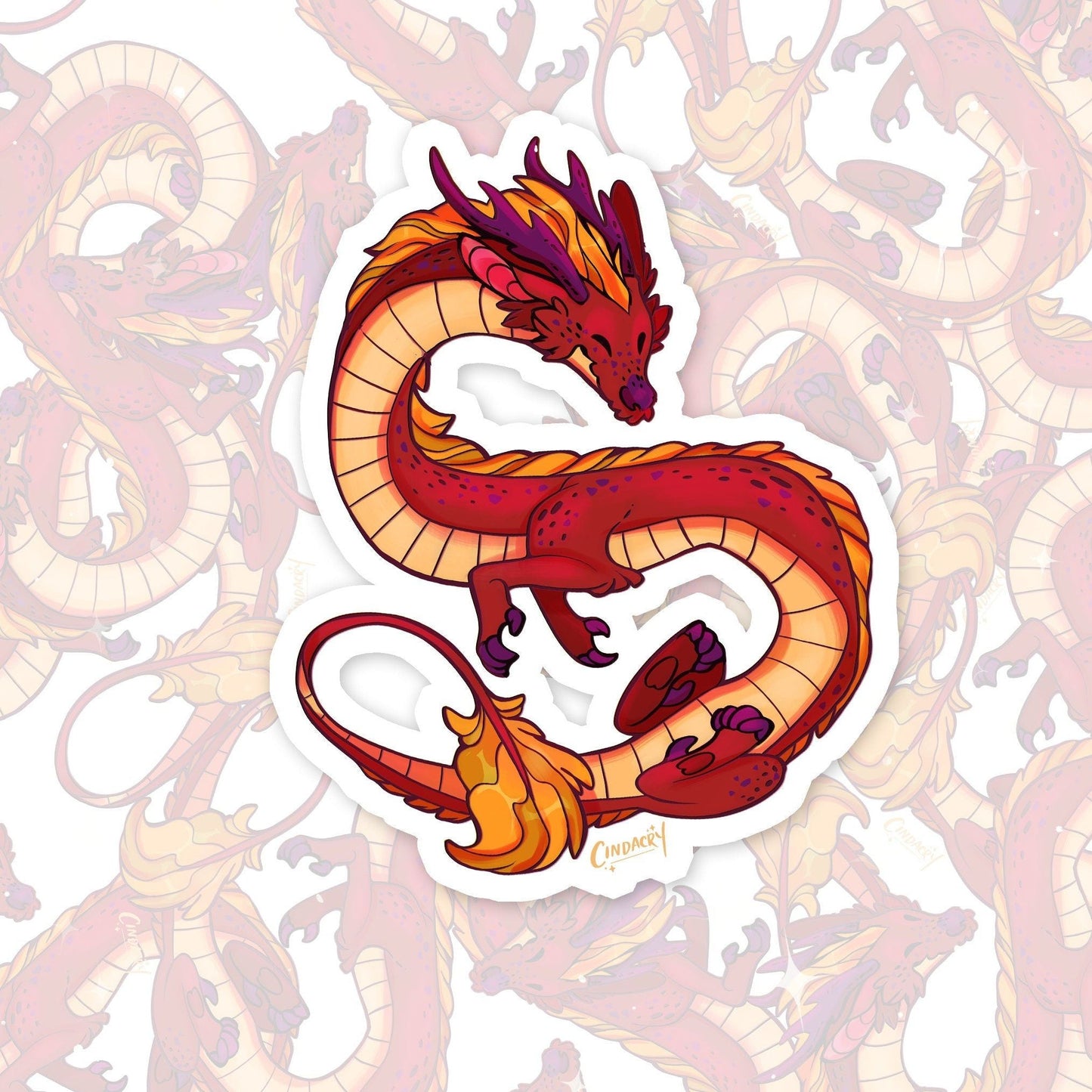 Autocollant Dragon Holographique Mignon Kawaii Holo Arc-en-ciel Cryptide Sakura Chinois