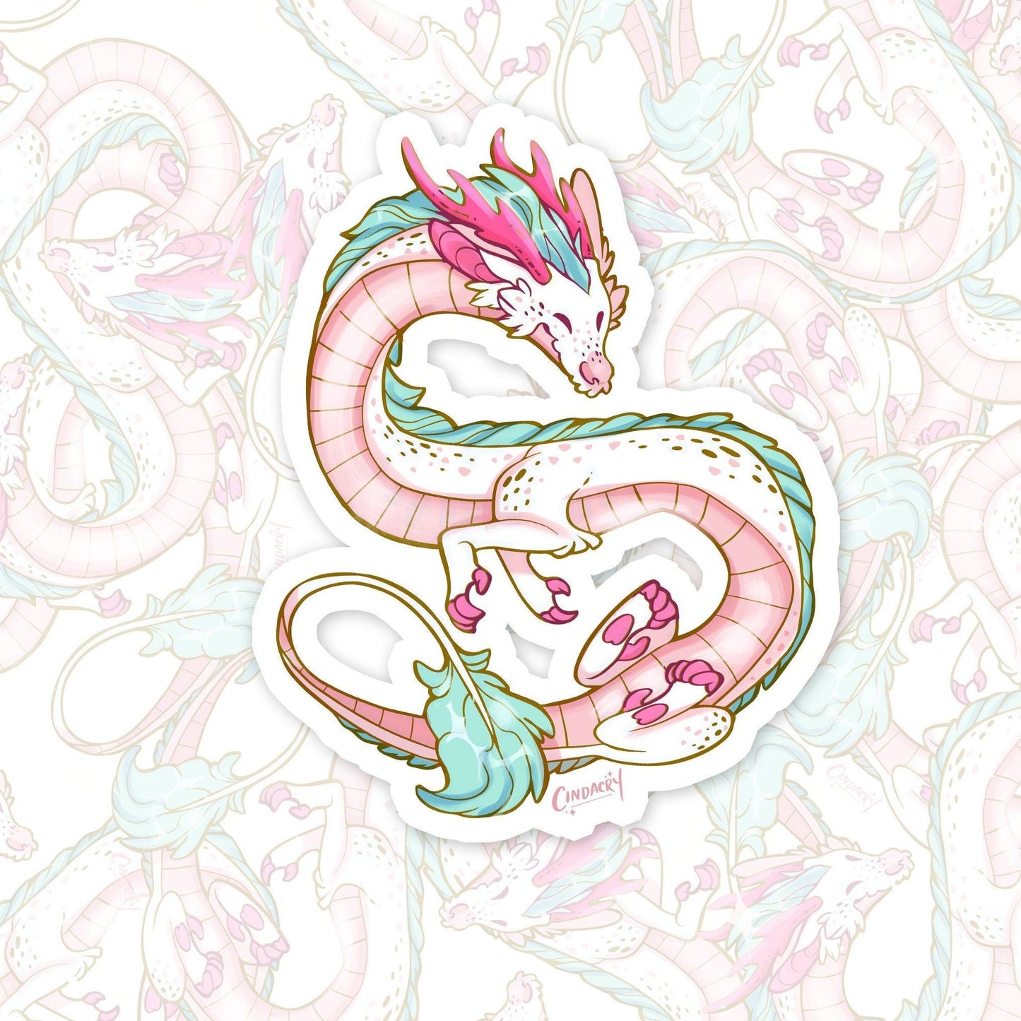 Autocollant Dragon Holographique Mignon Kawaii Holo Arc-en-ciel Cryptide Sakura Chinois