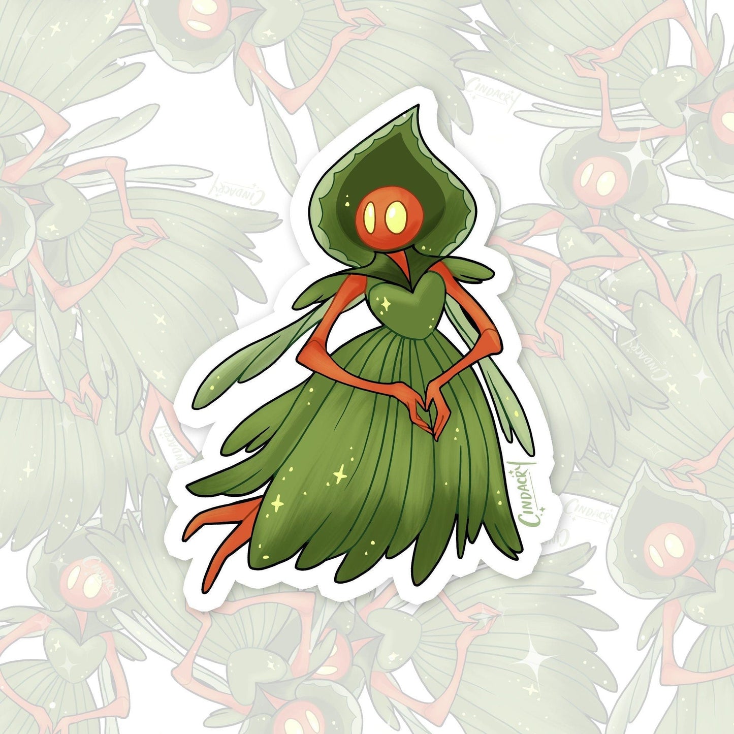 Pegatina holográfica de monstruo de Flatwoods, adorable, kawaii, arcoíris criptid