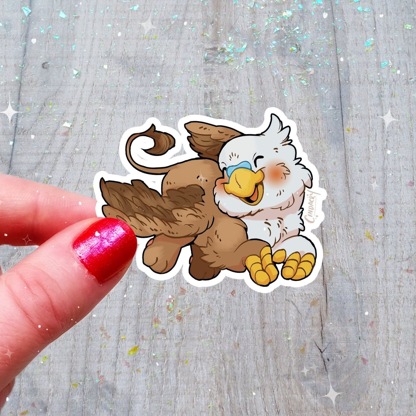 Pegatina holográfica de grifo, adorable, kawaii, arcoíris criptid