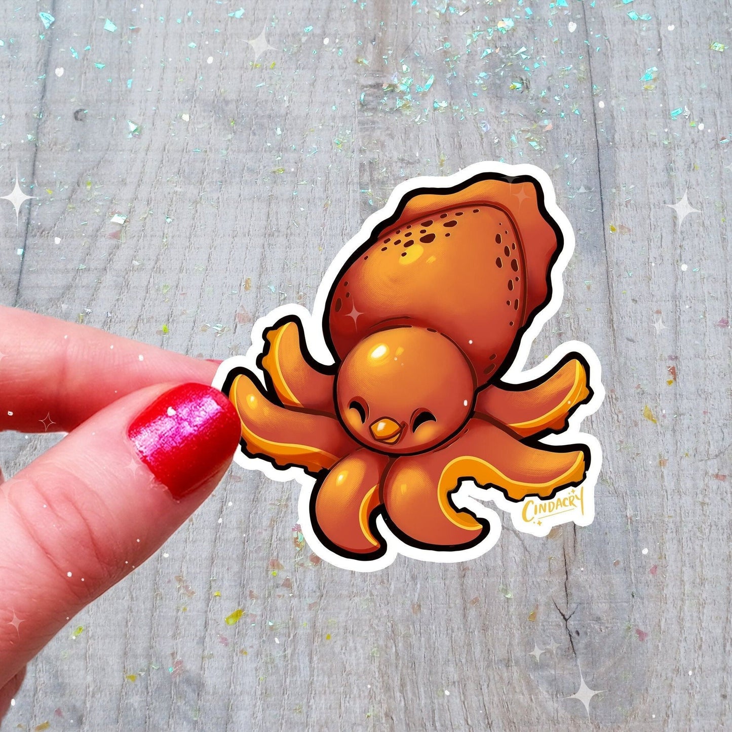 Pegatina holográfica de Kraken, linda pegatina holográfica kawaii con arcoíris críptica