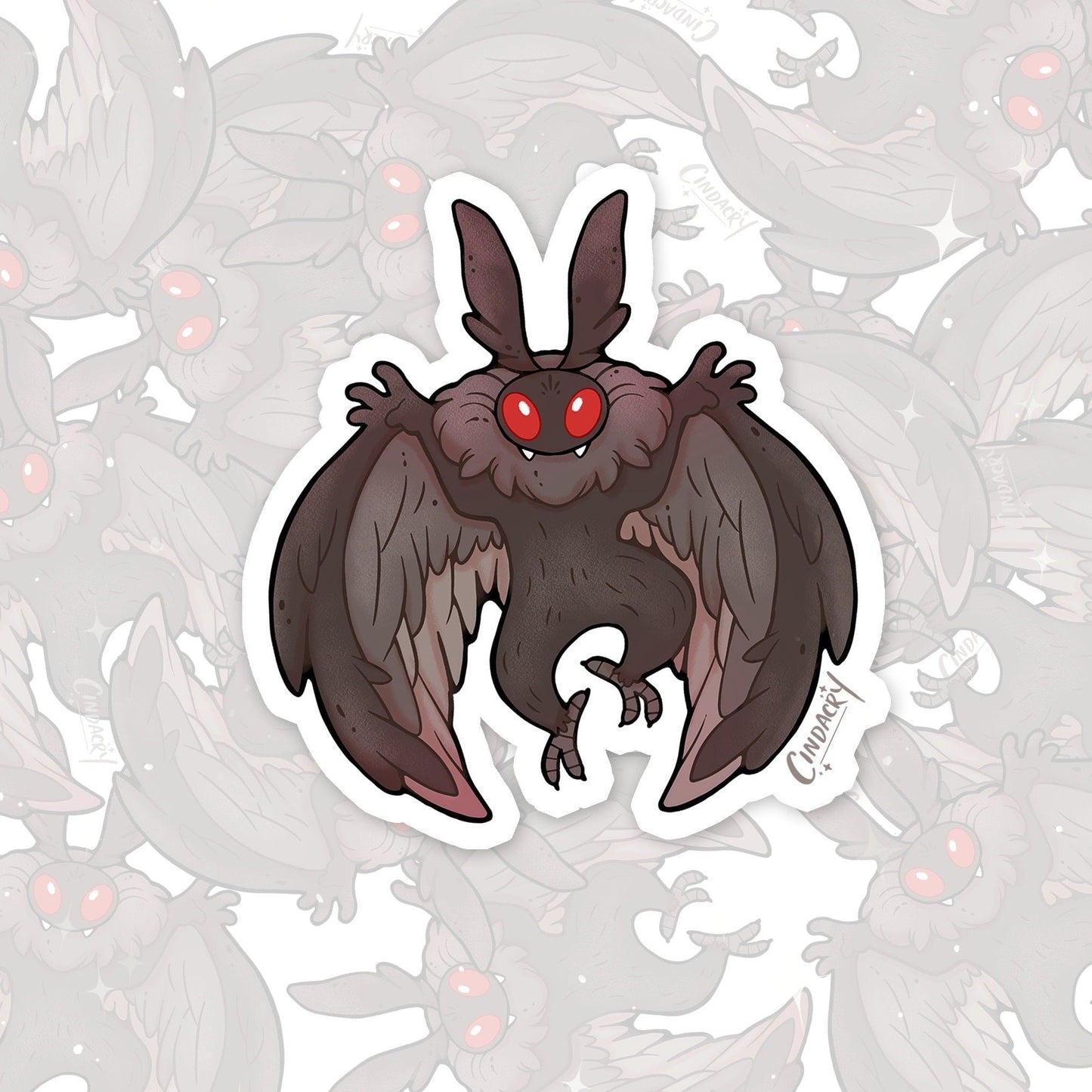 Pegatina holográfica de Mothman, linda pegatina holográfica kawaii con arcoíris críptica