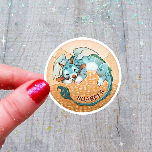 Pegatina holográfica de dragón acaparador, linda pegatina holográfica kawaii con arcoíris críptica