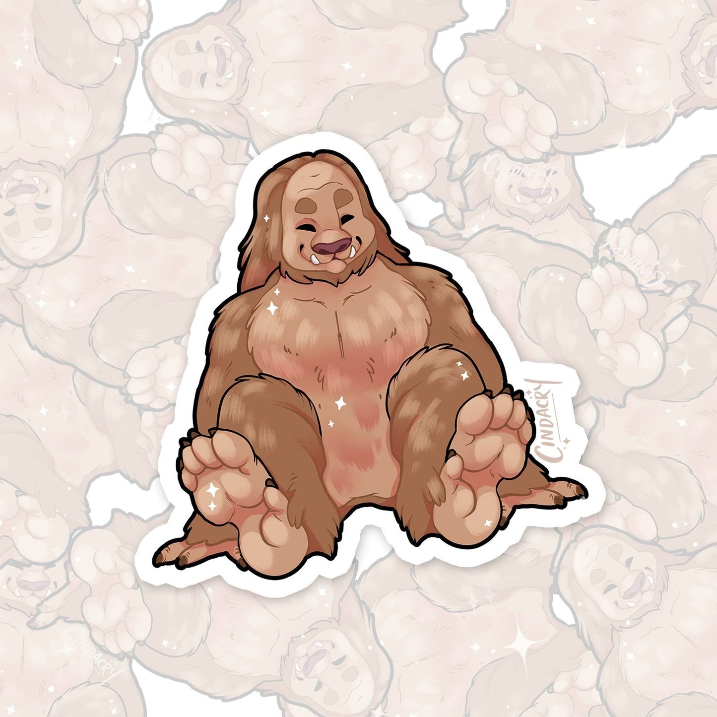 Pegatina holográfica de Bigfoot con diseño de arcoíris cripta y kawaii