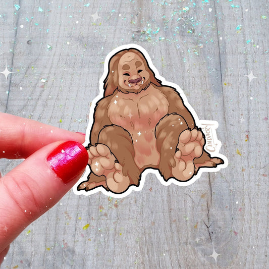 Pegatina holográfica de Bigfoot con diseño de arcoíris cripta y kawaii