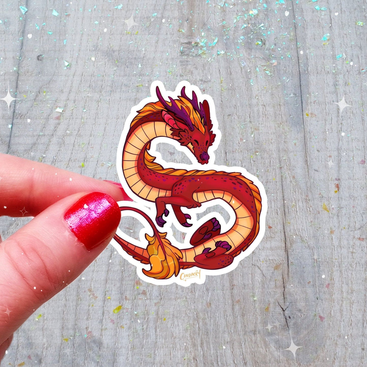 Autocollant Dragon Holographique Mignon Kawaii Holo Arc-en-ciel Cryptide Sakura Chinois