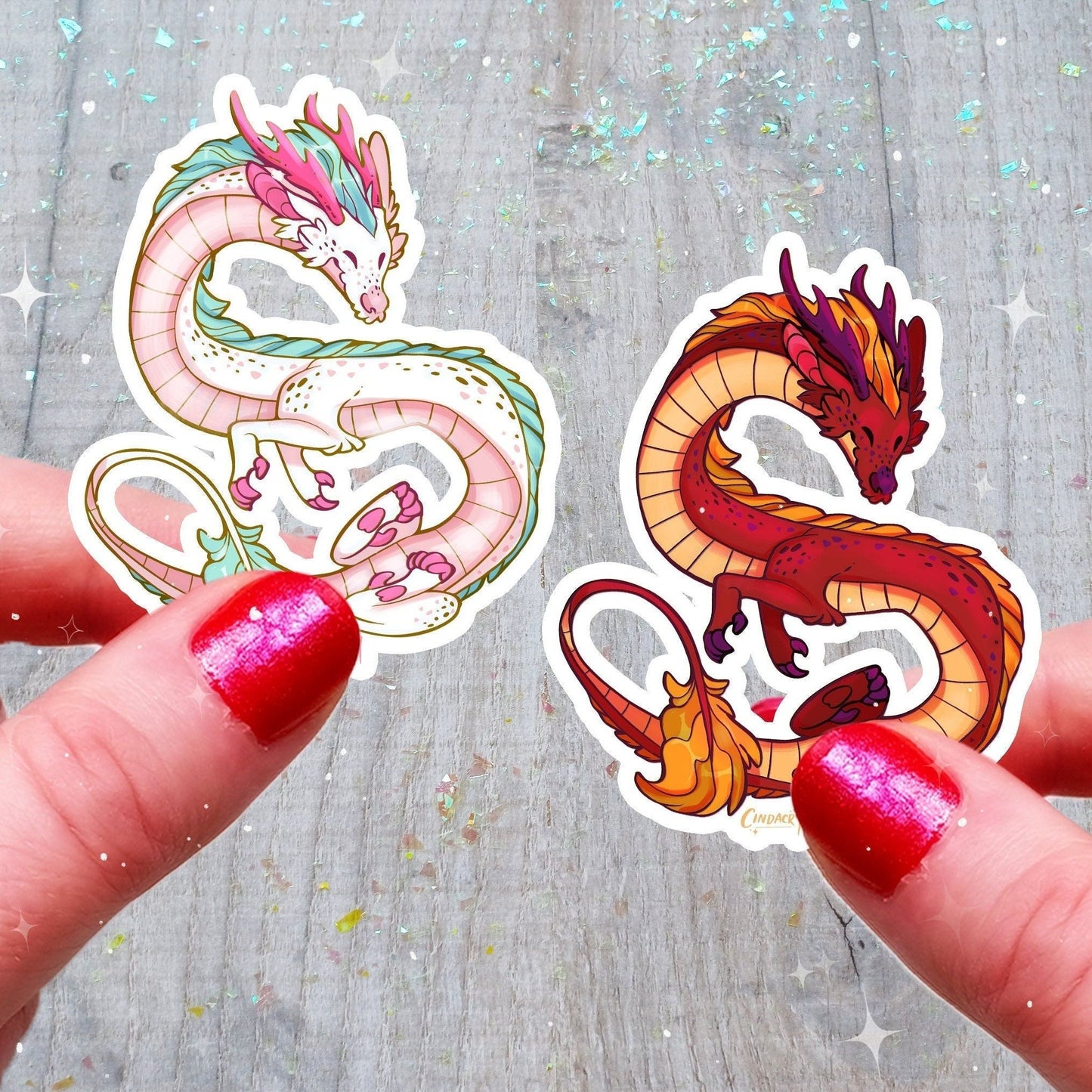 Autocollant Dragon Holographique Mignon Kawaii Holo Arc-en-ciel Cryptide Sakura Chinois