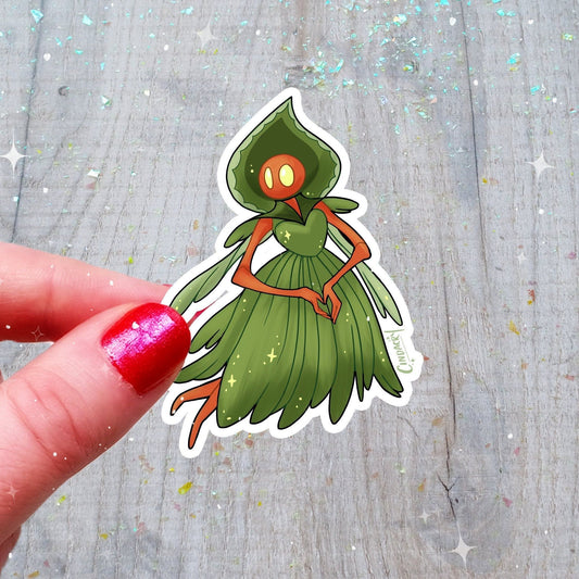 Pegatina holográfica de monstruo de Flatwoods, adorable, kawaii, arcoíris criptid