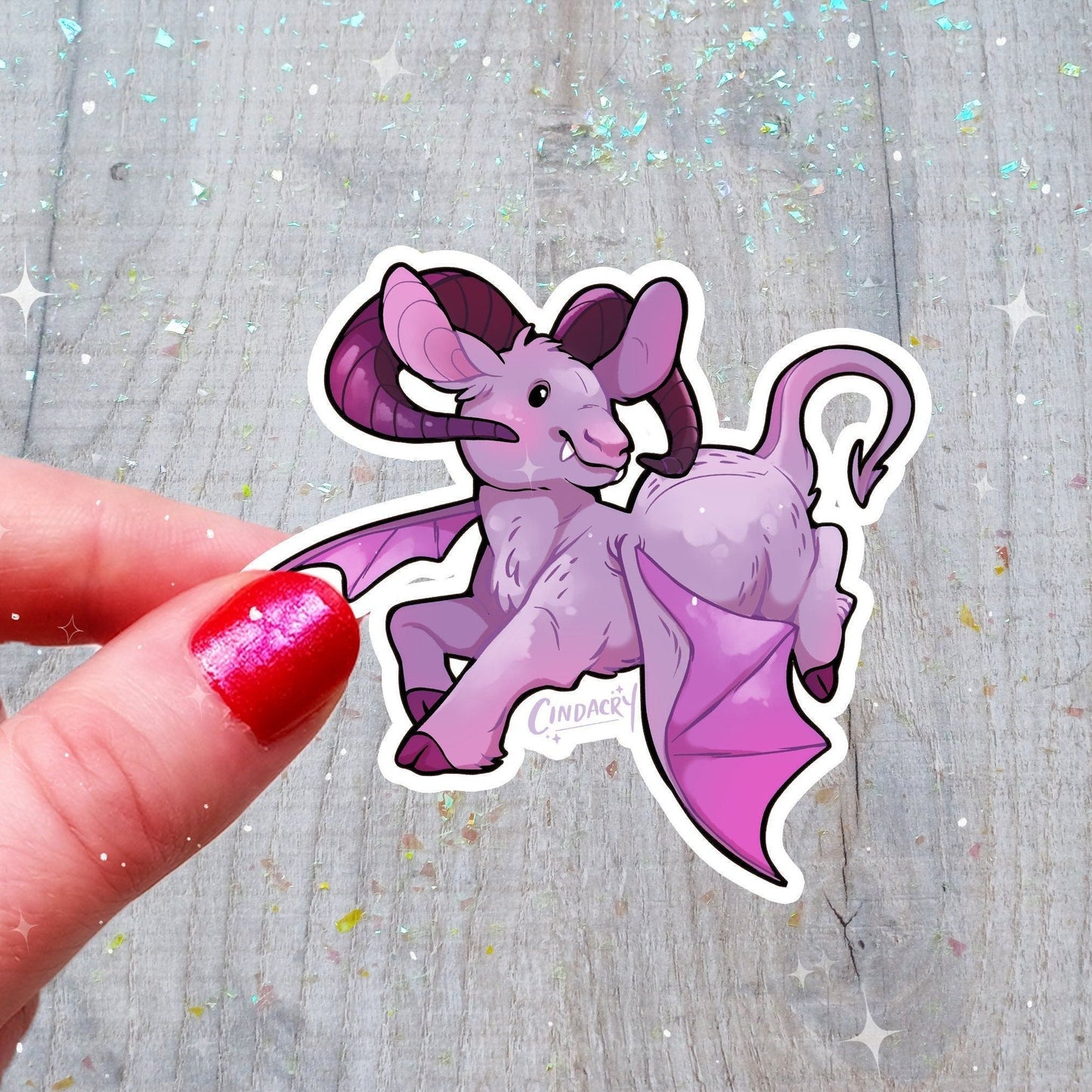 Pegatina holográfica del diablo de Jersey, adorable cabra críptica arcoíris holográfica kawaii